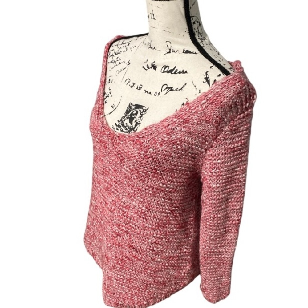 Zara Rose Pink Marled Tweed Knit Sweater Wide V‑Neck Slouchy Cottagecore M